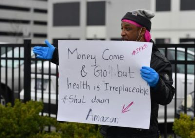 100 workers walk out of the Amazon warehouse in Staten Island on March 28, 2020