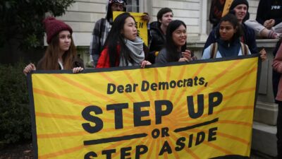 Sunrise Movement protesters urging Democrats to back a Green New Deal in late 2018.