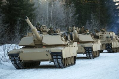 M1A1 Main Battle Tanks during a NATO Training. Russia can’t allow NATO bases in Ukraine.