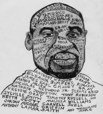 Artist and activist Tom Keough memorialized George Floyd, and added names of Black and Brown men and women also murdered by the police.