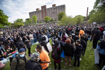 Thousands of people gathered at Franklin Park in Boston on June 2 to protest police brutality and racism in the wake of the killing of George Floyd in Minneapolis.
