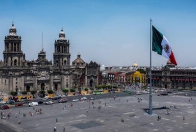 A deserted Plaza del Zócalo, Mexico City