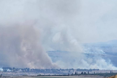 Fires break out in northern Israel and the occupied Syrian Golan following the launch of hundreds of rockets and drones from Lebanon July 4, 2024.